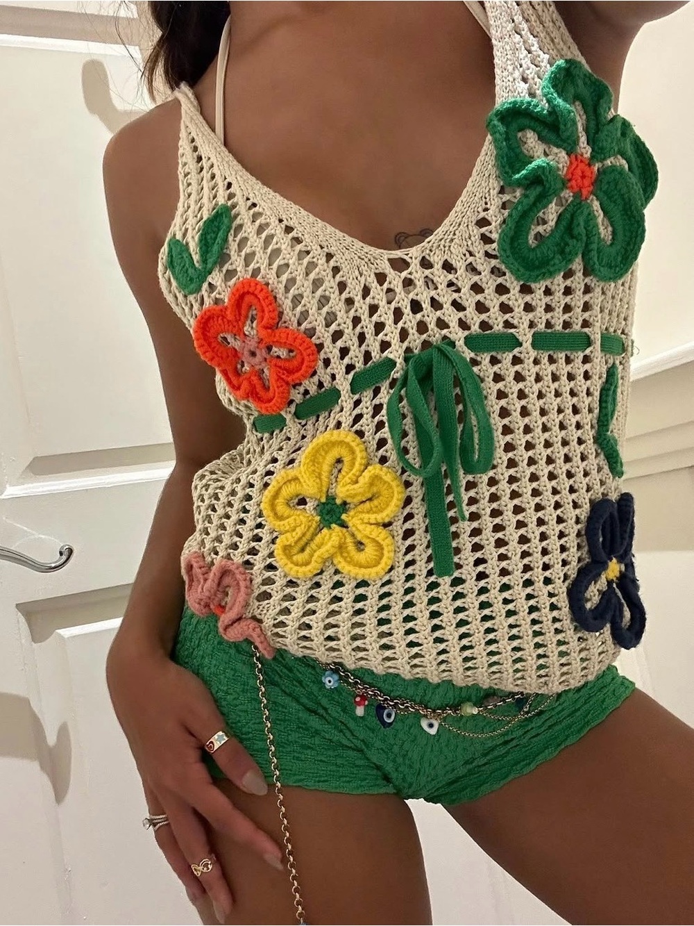 Zara Crochet Floral Tank Top Open Knit Cropped Sleeveless Blogger Favorite - Picture 2 of 8